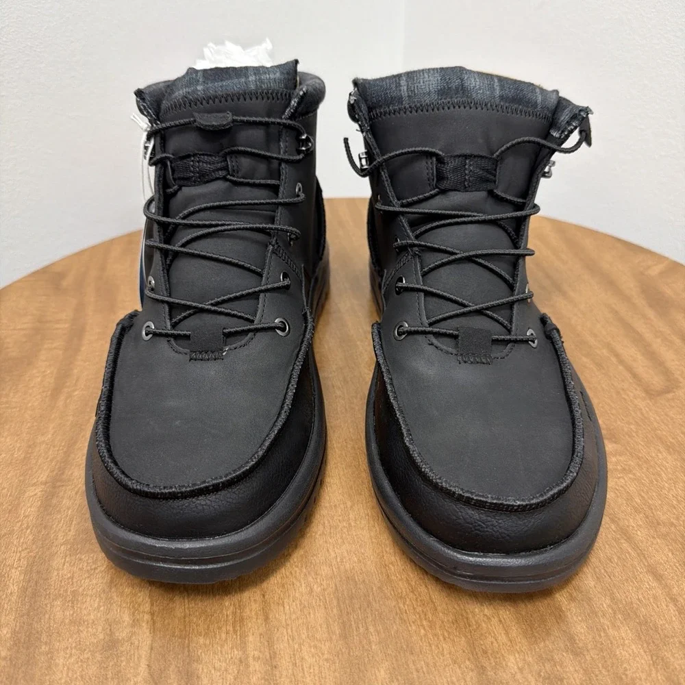 Hey Dude Bradley Leather Boots Black Ankle High Shoe Men Size 12 lace up light - Picture 2 of 11